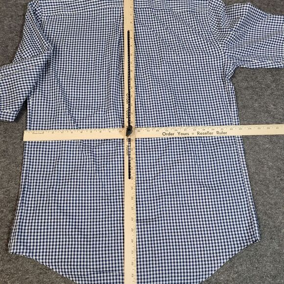 Vtg Peter Millar Nanoluxe Mens Button Down Long Sleeve Shirt Sz L Blue Gingham - Picture 9 of 11